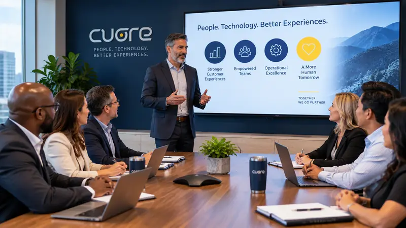 Cuore leadership team in the Richmond boardroom — People. Technology. Better Experiences.